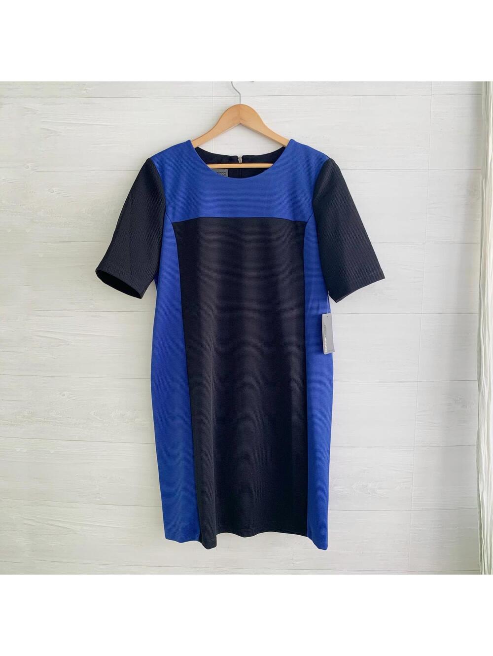 NWT Donna Ricco Black Blue Colorblock Textured Sheath Dress Size 14